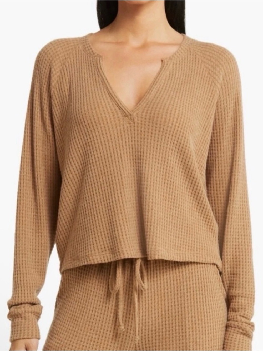 Beyond Yoga Tawny Camel Waffle Knit Pullover